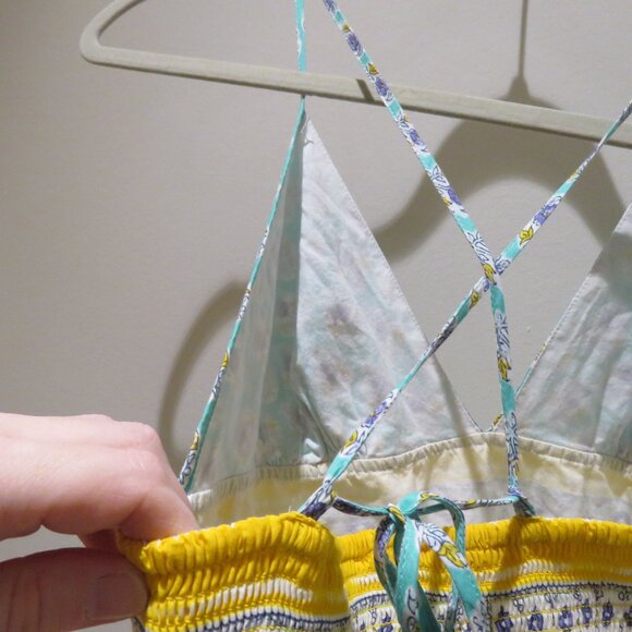 J. CREW V-Neck Criss-Cross Dress in Block Print Aqua Saffron Multi Boho Size S - Picture 12 of 15